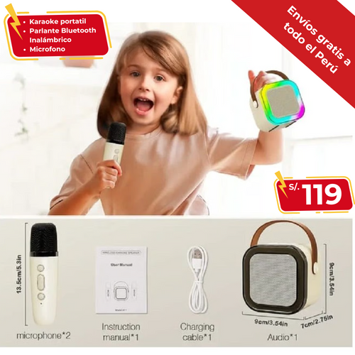 KARAOKE PORTATIL – MICROFONO Y MINI PARLANTE BLUETOOTH