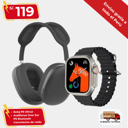 P9 Ultra2 Smart Watch con 7 Colores de Correa y Audífono